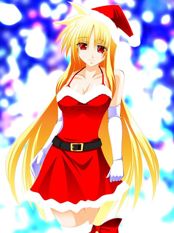 Anime Girl in Santa Outfit — Red, Festive, Winter, Santa Hat, Red Dress, White Gloves