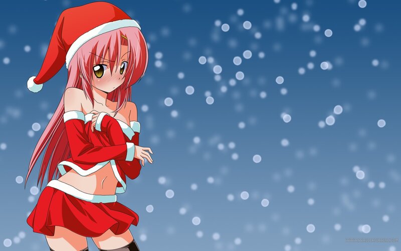 Anime Girl in Santa Outfit — Red, Festive, Winter, Santa Hat, Snow, Red Dress