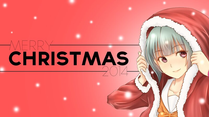 Anime Girl in Santa Outfit — Red, Festive, Winter, Santa Hat, Snowflakes, Text