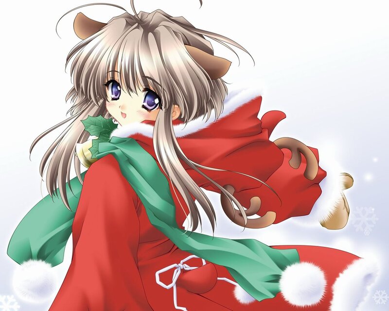 Anime Girl in Santa Outfit — Red, Festive, Winter, Santa Suit, Antlers