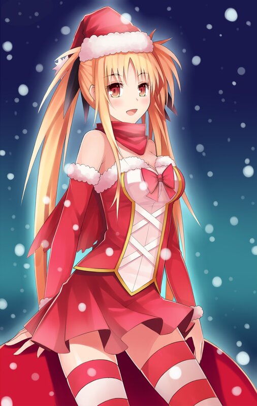 Anime Girl in Santa Outfit — Red, Festive, Winter, Snow, Santa Hat, Skirt