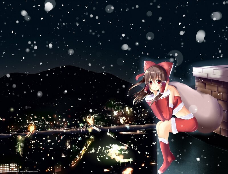 Anime Girl in Santa Outfit — Red, Peaceful, Night