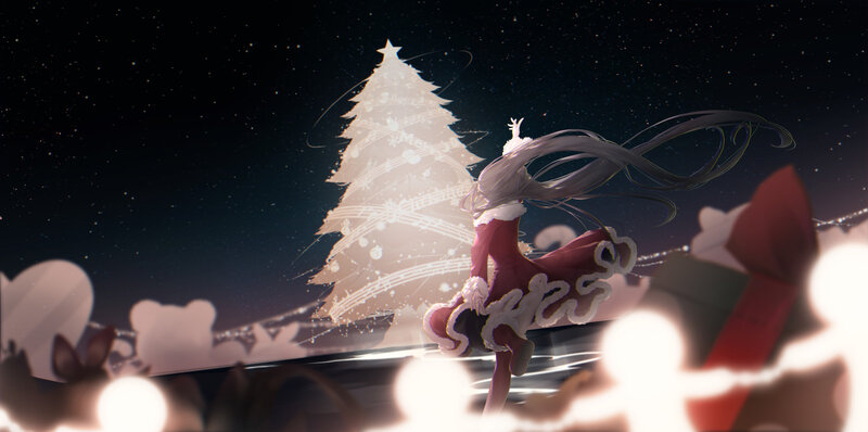 Anime Girl in Santa Outfit — White, Festive, Night