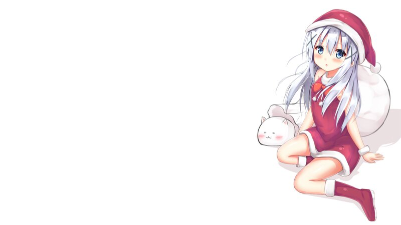 Anime Girl in Santa Outfit — White, Festive