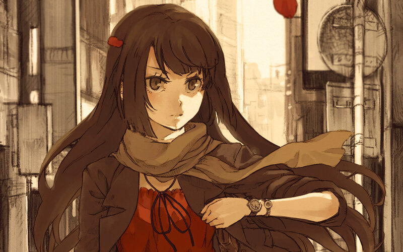 Anime Girl in Scarf — Brown