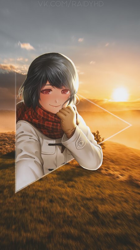 Anime Girl in Scarf — Orange, Serene