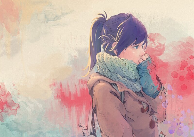 Anime Girl in Scarf — Purple