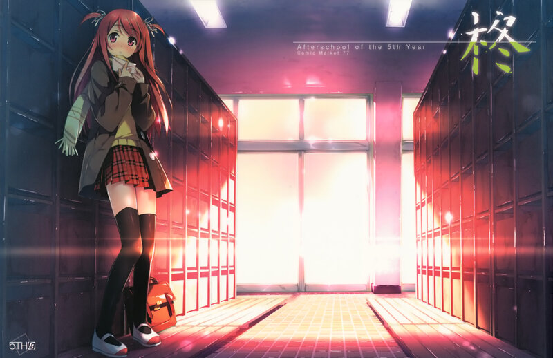 Anime girl in school hallway