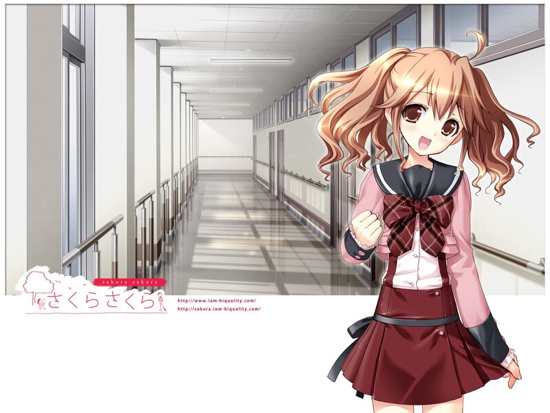Anime girl in school hallway
