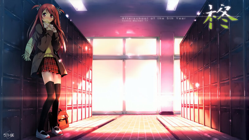 Anime girl in school hallway