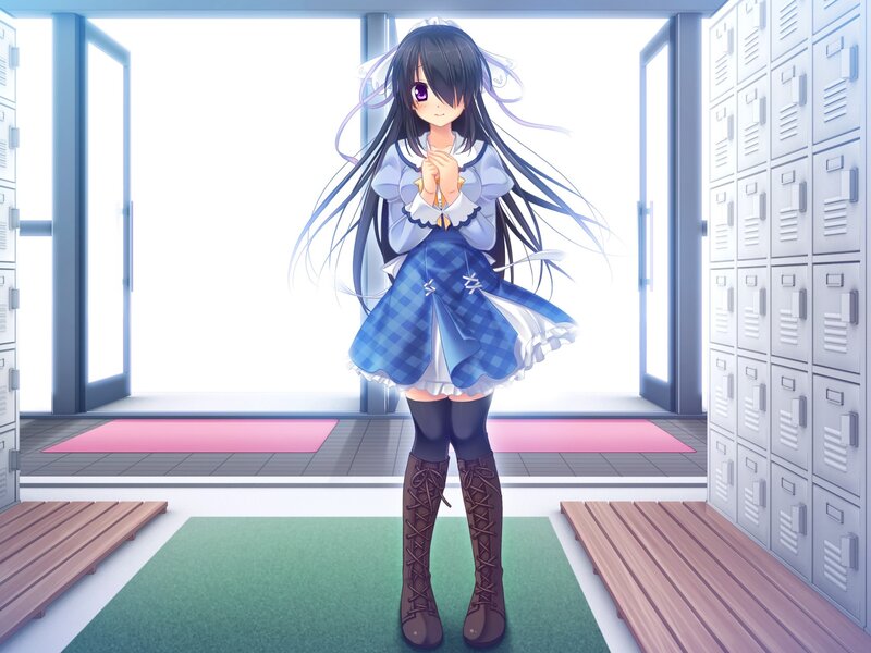 anime girl in school hallway
