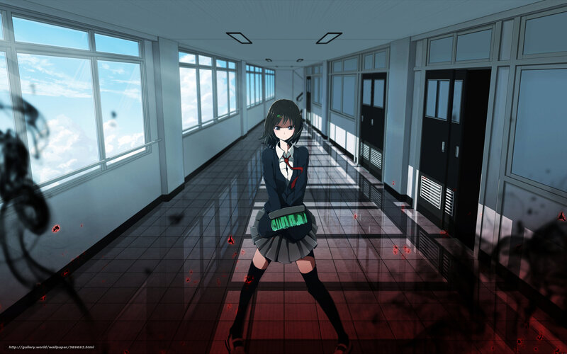 Anime Girl in School Hallway — Black, Dramatic, Tense