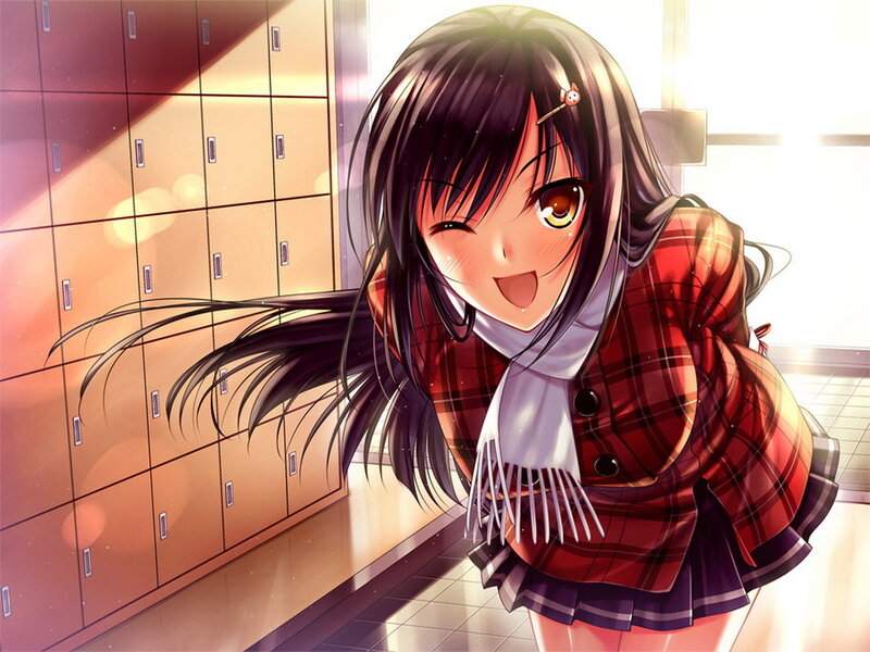 Anime Girl in School Hallway — Red