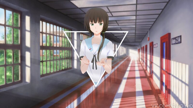 Anime Girl in School Hallway — White