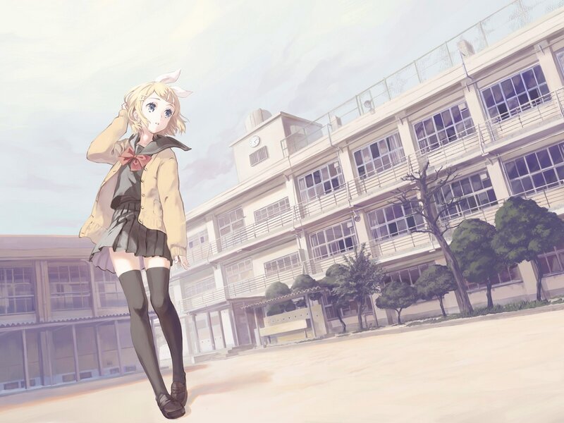 Anime Girl in School Uniform — Beige, Calm, Afternoon