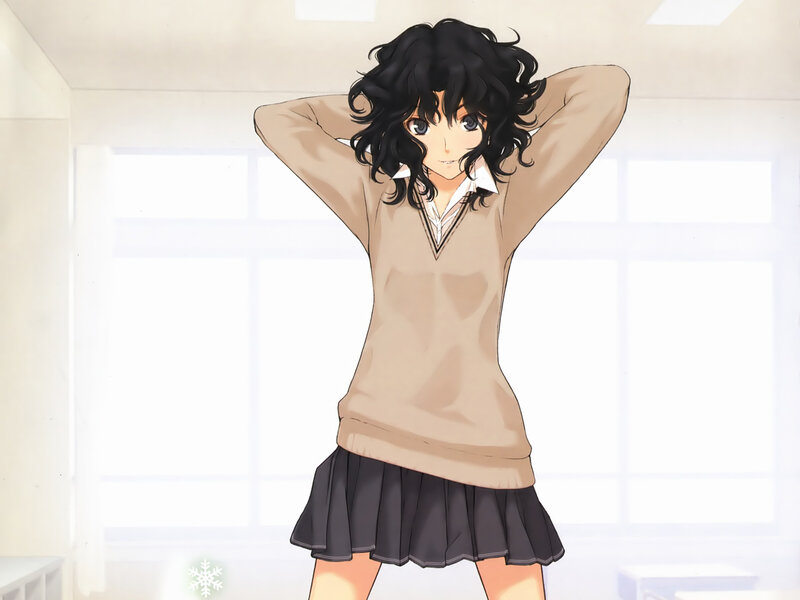 Anime Girl in School Uniform — Beige, Calm