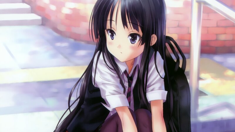 Anime Girl in School Uniform — Black, Calm, Afternoon, School Uniform