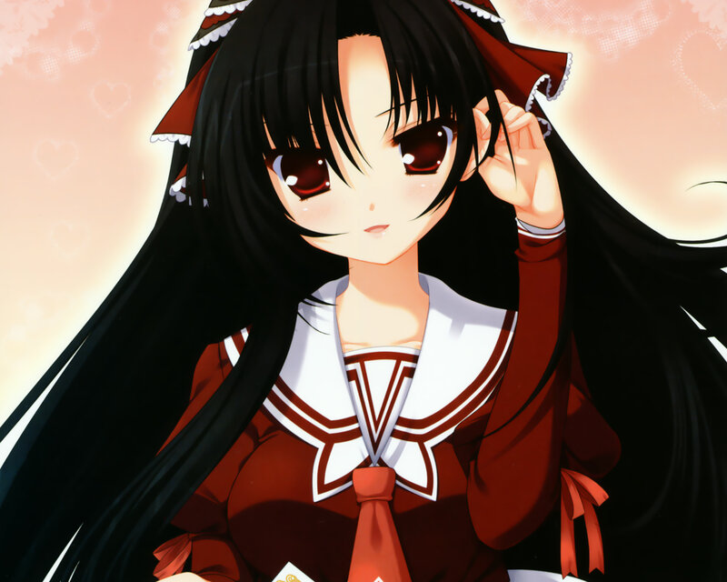 Anime Girl in School Uniform — Black, Calm, Long Black Hair