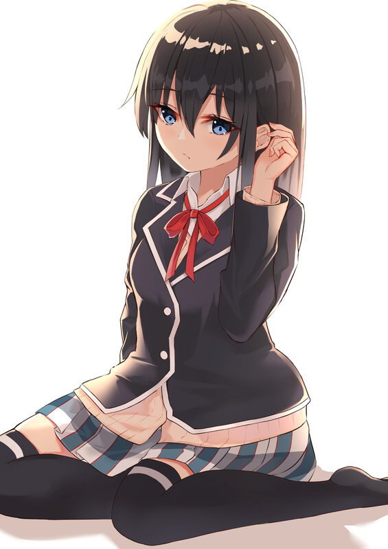 Anime Girl in School Uniform — Black, Calm, School Uniform, Blue Eyes
