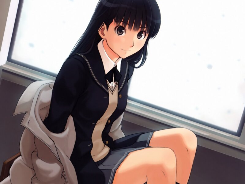 Anime Girl in School Uniform — Black, Calm, School Uniform, Window