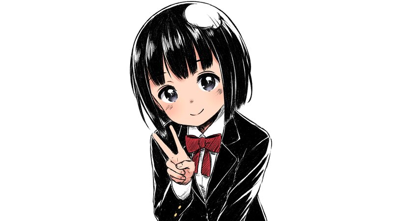 Anime Girl in School Uniform — Black, Cheerful, Manga