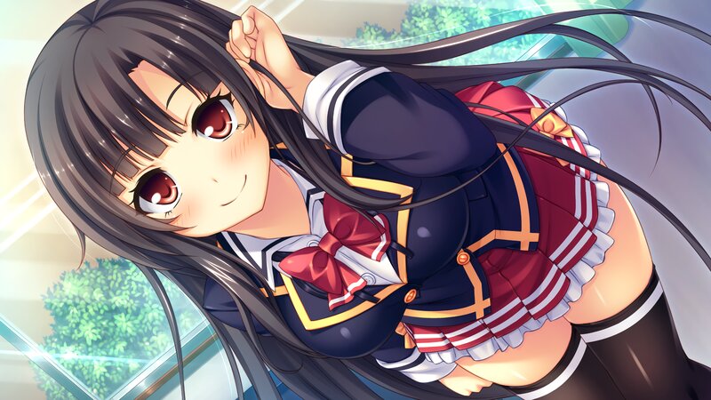 Anime Girl in School Uniform — Black, Cheerful