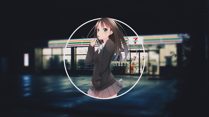 Anime Girl in School Uniform — Black, Dark, Night, 7-eleven Store