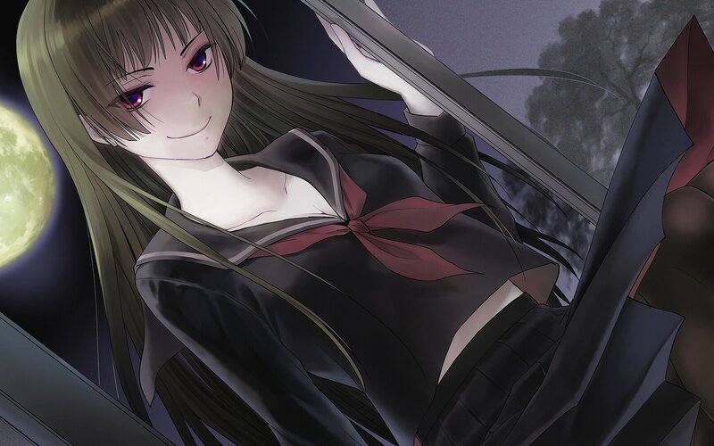 Anime Girl in School Uniform — Black, Dark
