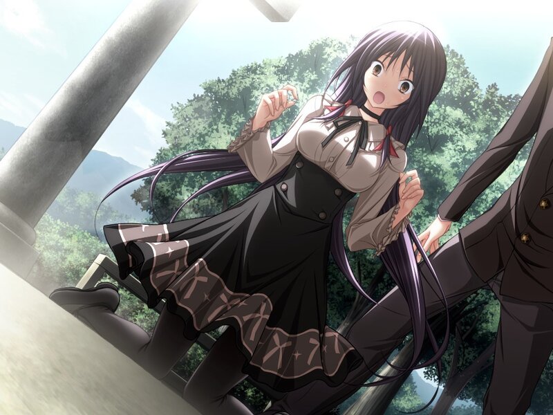 Anime Girl in School Uniform — Black, Dramatic, Afternoon