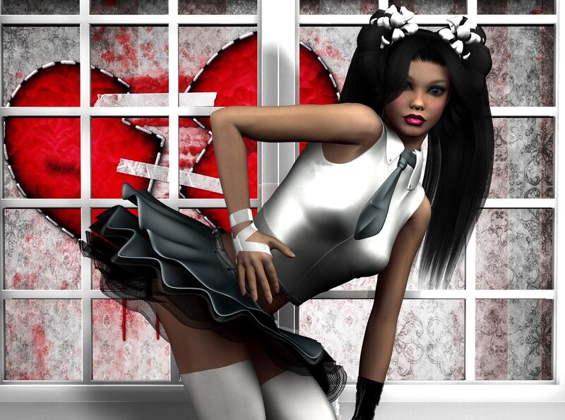 Anime Girl in School Uniform — Black, Dramatic, Digital Art