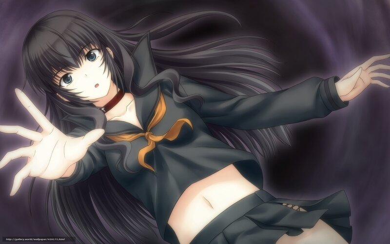 Anime Girl in School Uniform — Black, Dramatic, Long Black Hair