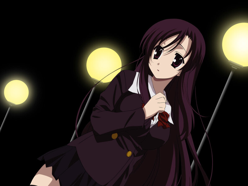 Anime Girl in School Uniform — Black, Dramatic, Night