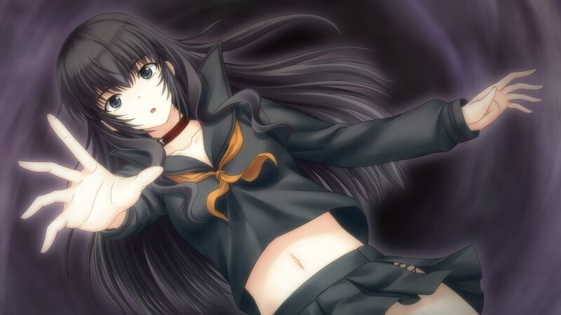 Anime Girl in School Uniform — Black, Dramatic, School Uniform, Long Hair