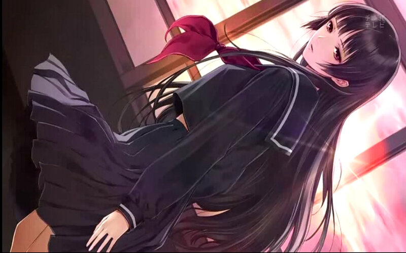 Anime Girl in School Uniform — Black, Dramatic, Sunset, School Uniform