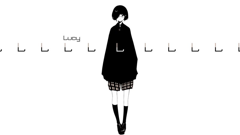 Anime Girl in School Uniform — Black, Minimalist, Digital Art, Text