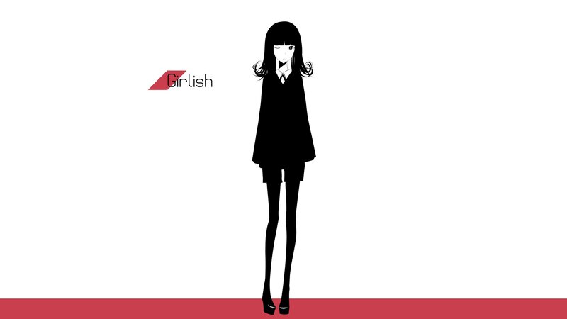 Anime Girl in School Uniform — Black, Minimalist, Vector Art, School Uniform