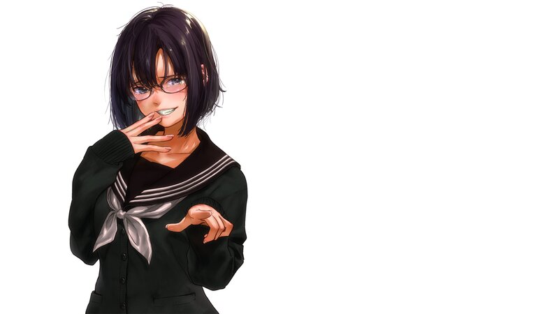 Anime Girl in School Uniform — Black, Neutral, Digital Art, Glasses