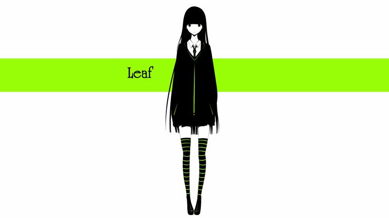 Anime Girl in School Uniform — Black, Neutral, Digital Art, School Uniform, Green Stripe