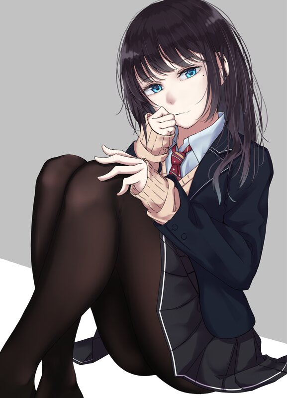 Anime Girl in School Uniform — Black, Neutral, Digital Art, School Uniform