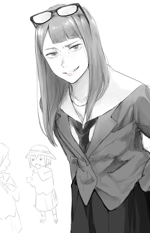 Anime Girl in School Uniform — Black, Neutral, Manga, Glasses