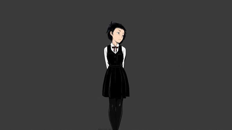 Anime Girl in School Uniform — Black, Neutral, School Uniform, Black Hair, Tights