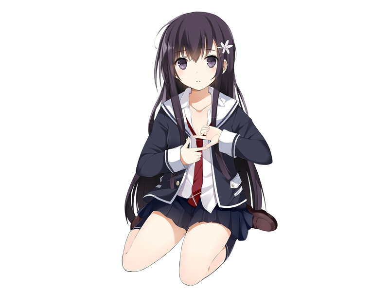 Anime Girl in School Uniform — Black, Neutral, School Uniform, Flower Hairpin