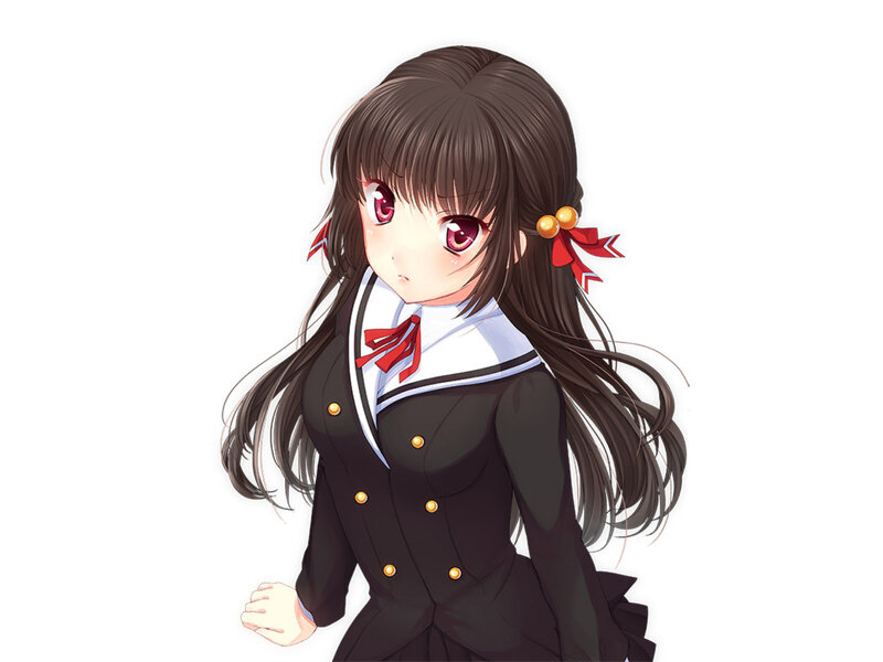 Anime Girl in School Uniform — Black, Neutral, School Uniform, Red Bow