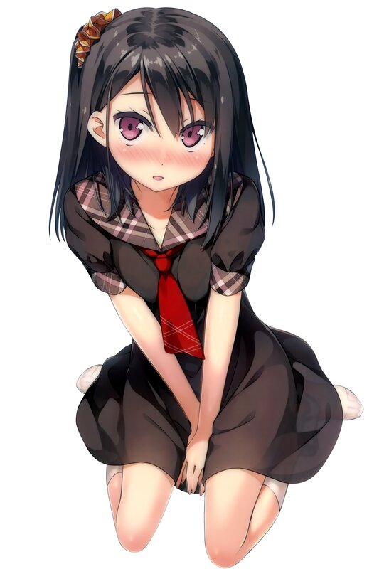 Anime Girl in School Uniform — Black, Neutral, School Uniform, Red Tie