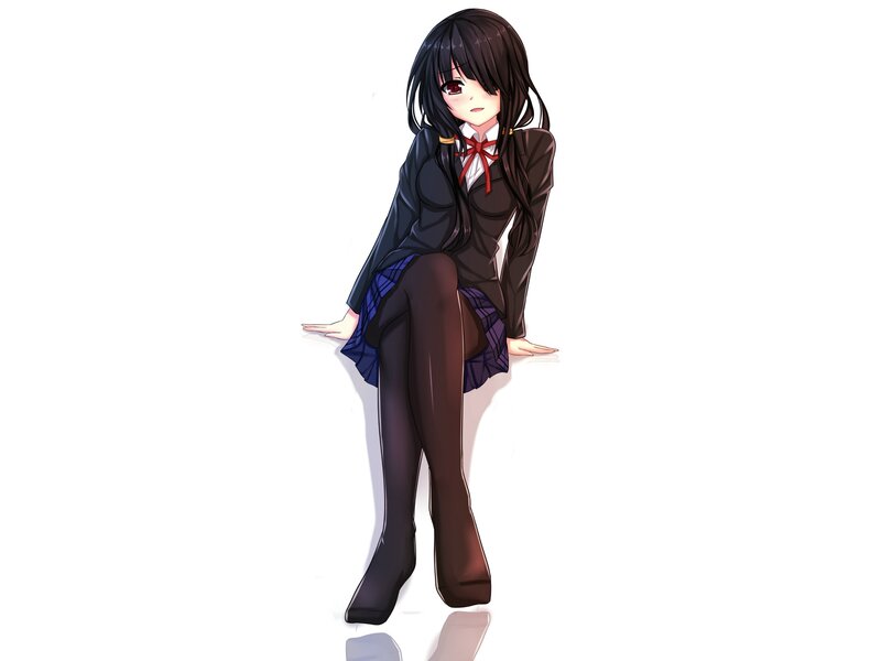 Anime Girl in School Uniform — Black, Neutral, School Uniform, Tights