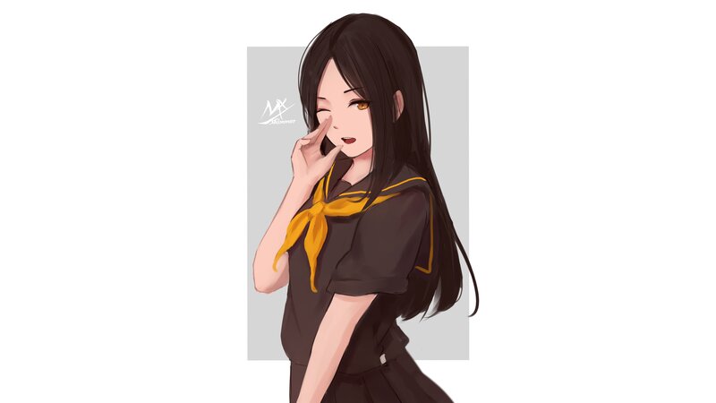 Anime Girl in School Uniform — Black, Playful, Digital Art, School Uniform