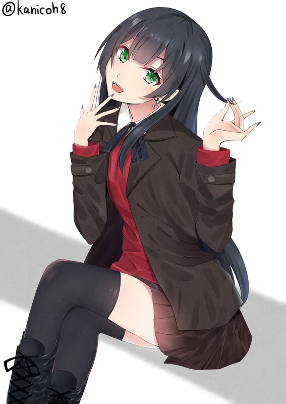 Anime Girl in School Uniform — Black, Playful, Digital Art