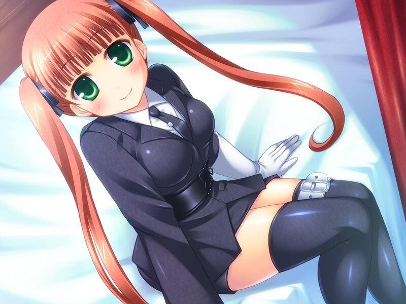 Anime Girl in School Uniform — Black, Playful, Green Eyes