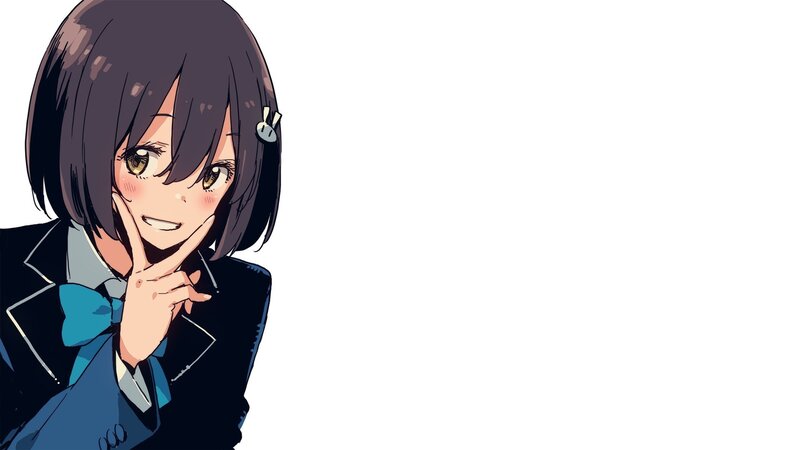 Anime Girl in School Uniform — Black, Playful, School Uniform, Blue Bowtie