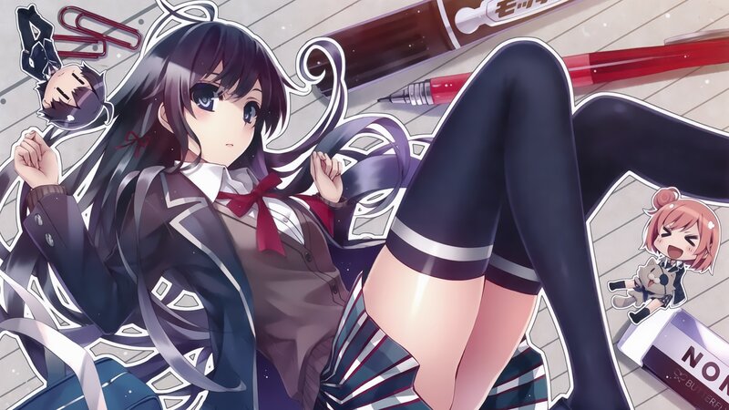 Anime Girl in School Uniform — Black, Playful, School Uniform, Pens